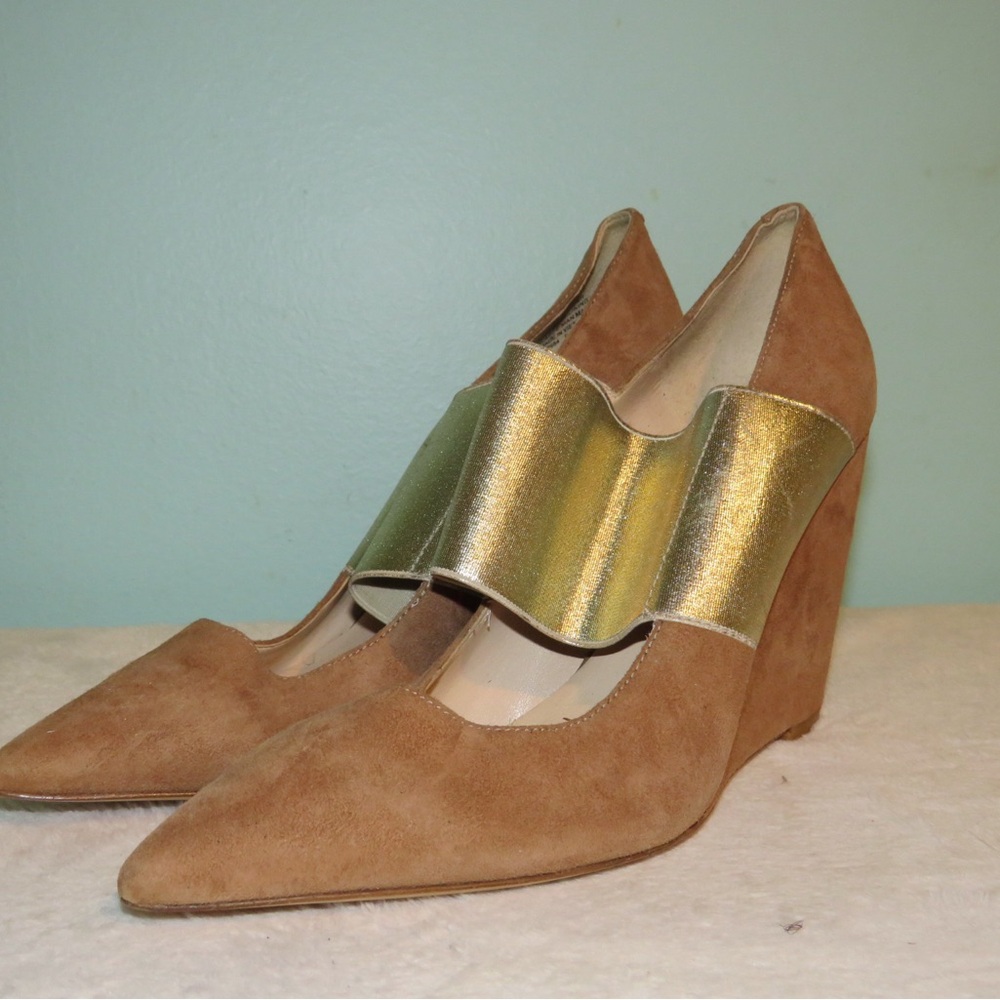 Gold and Tan Women's Wedge Shoes